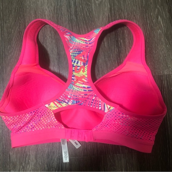 VSX Sport Victorias Secret Neon Pink Mesh Tribal Print Racerback Sports Bra 32C - Picture 4 of 6